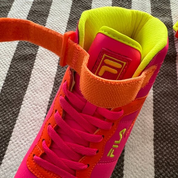 FILA Women VULC 13 SUPERBRIGHT Sneakers NWOT HiTop Neon Pink Yellow OrangeVelcro - Picture 9 of 13
